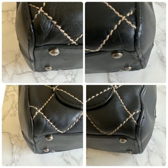 Authentic CHANEL CC Wild Stitch Vintage Quilted Bowler Hand Bag Tote Lambskin - Picture 15 of 15
